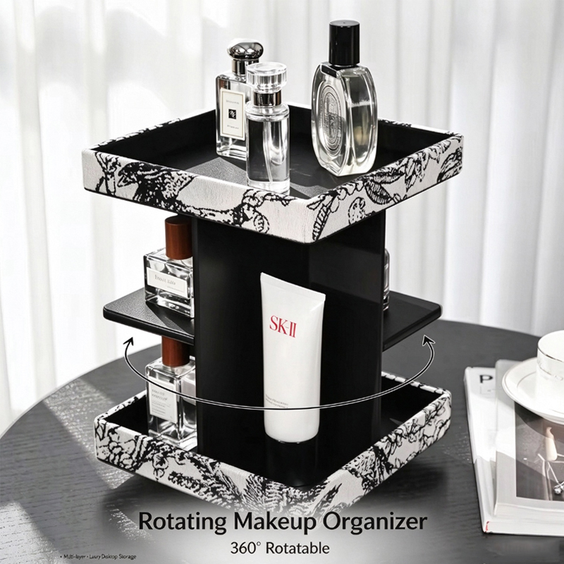多層360 °   回転式の木目調化粧品収納オーガナイザー。 - Luxury Skincare Tools のレビューと価格