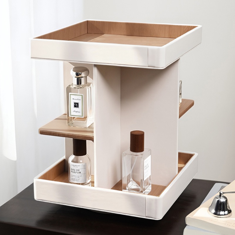 多層360 °   回転式の木目調化粧品収納オーガナイザー。 - Luxury Skincare Tools のレビューと価格